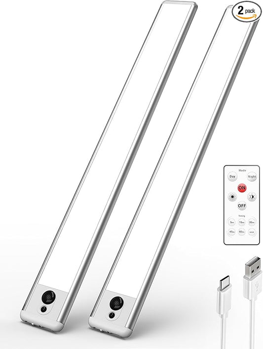 EZVALO Under Cabinet Lights,14.5'' Motion Sensor Light Indoor Dimmable, Super Bright 4000mAh Rechargeable Closet Lights 5700K with Remote Control, Wireless Under Counter Light for Kitchen,Cabinet