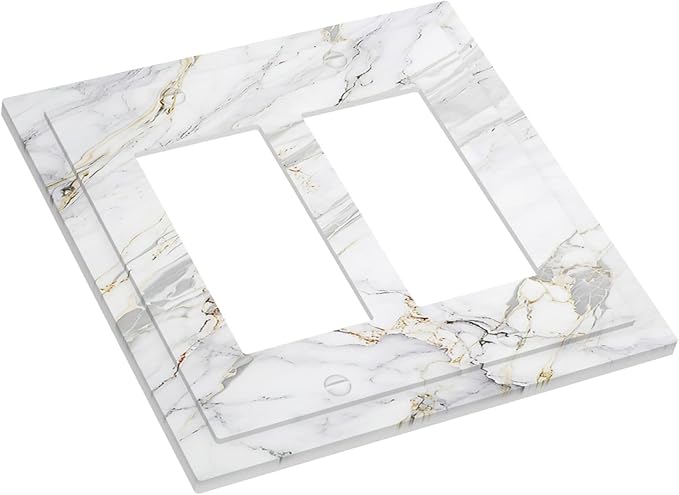 Decorative Outlet Covers Gray Gold Marble Abstract Modern Luxury 2 Gang Double Rocker Light Switch Cover Plate Electrical Switch Plate Cover Decorate GFCI Wall Plate for Bedroom Home Decor