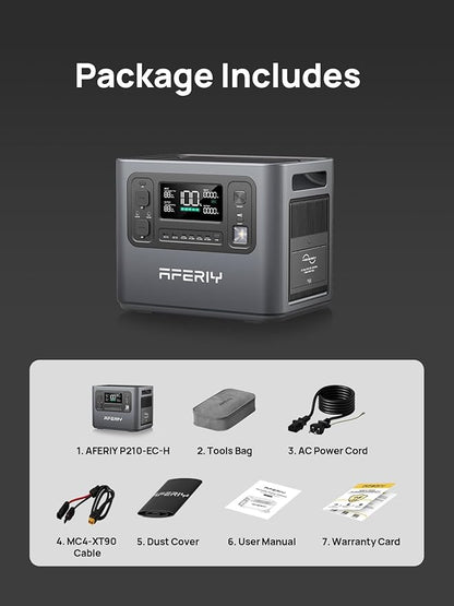 AFERIY P210 Portable Power Station 2400W,2048Wh LiFePO4 Battery Generator with USB-C PD 100W Fast Charging for Emergencies, Power Outages,Home Backup,Camping(Solar Panel Optional)