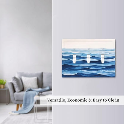 Decorative Light Switch Cover Plate Blue Watercolor Textured Abstract Ocean Wave 3 Gang Wall Plate Triple Toggle Switch Plate Covers Electrical Outlet Cover for Bedroom living Room Decor