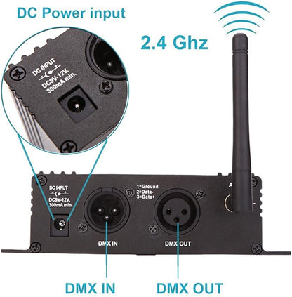 DMX512 Controller 2.4G Wireless Controller Transmitter Receiver LCD Display Power Adjustable Lighting Repeater Controller 16 Groups ID Coding for Party DJ Show Club Stage Disco Stage Light