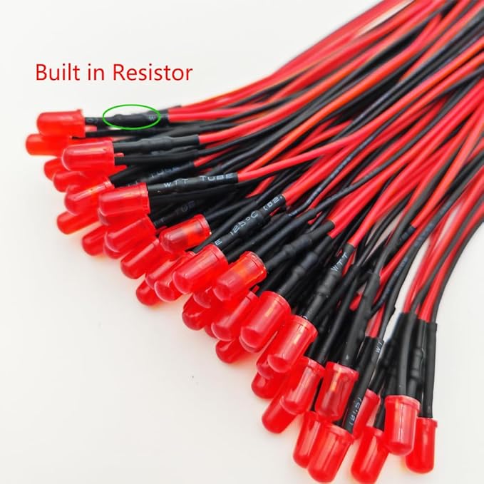 50pcs 110VAC 5mm Red LED Lights Emitting Diodes, Prewired 7.9 Inch V LED Light Diffused Colored Lens Small LED