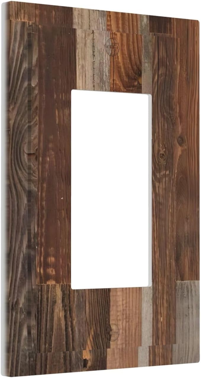 Vintage Brown Wooden Boards Print Wood Grain Decorative Outlet Covers 1 Gang Single Rocker Light Switch Cover Plate Wall Plates GFCI Faceplate for Farmhouse Home Decor