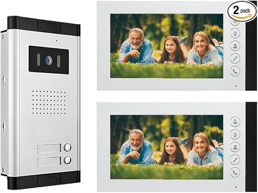 ANJIELO SMART Wired Video Intercom System,7 Inch Ring Video Doorbell with IR Night Vision,HD Camera Kits,IR Outdoor Camera,Dual-Way Intercom for Villa Home Office Apartment (1 Bell +2 Monitor)