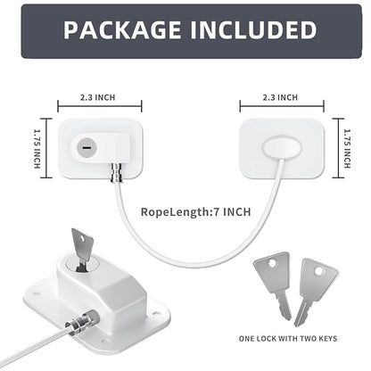 Refrigerator Lock 2 Packs, Fridge Lock with Silicone Wire Protection Fridge Locks for Kids Easy to Use and Install Cabinet Locks with Key, White