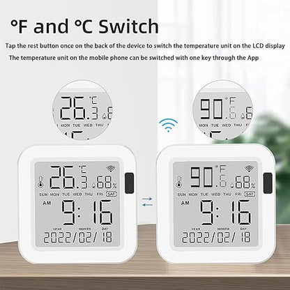 WiFi Temperature Humidity Monitor: Upgraded Smart Temperature and Humidity Sensor with Large Backlit LCD Screen & App Alerts, Indoor Thermometer Hygrometer Compatible with Alexa Google Assistant