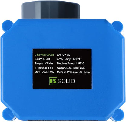 U.S. Solid 3/4 in UPVC Motorized Ball Valve - Plastic Electrical Ball Valve with Full Port, 2 Wire Auto Return, 9-36V AC/DC, Normally Closed