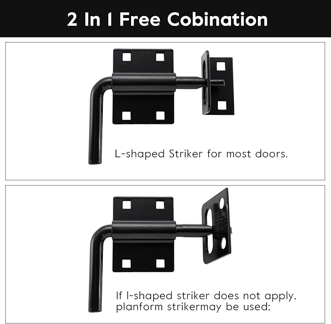 HOME MASTER HARDWARE Heavy Duty Slide Bolt Gate Latch, Sliding Bolt Door Latch Gate Lock Hardware with Padlock Hole, 2 in 1 Barrel Bolt Latch for Wooden Fence/Shed Door/Yard Door/Barn Door, Black