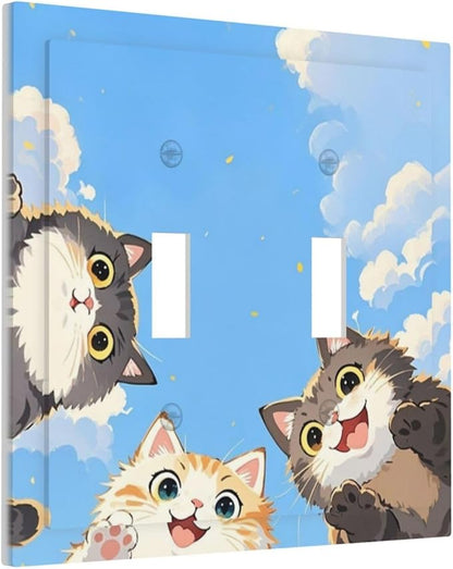Decorative Switch Plates Orange Gray Cute Cat Sky Cloud Cat S Paw 2 Gang Double Toggle Outlet Light Switch Cover Wall Plate Electrical Faceplate For Kids Room Nursery Decor