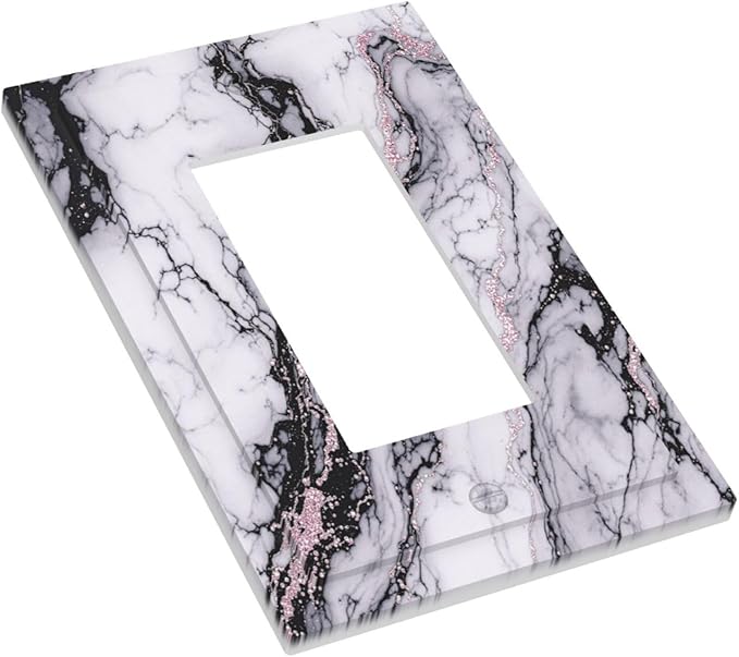 Decorative Outlet Covers White Marble Pattern Black Lines Pink Lines 1 Gang Single Rocker Light Switch Cover Plate Wall Plates GFCI Faceplate for living Room Office Decor