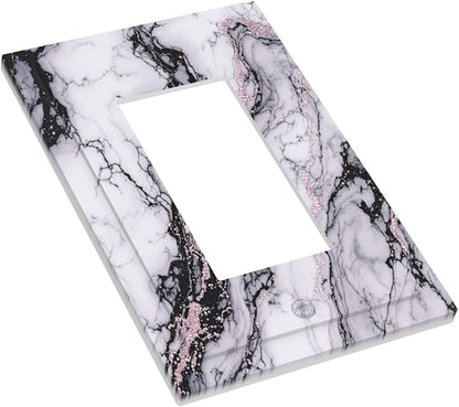 Decorative Outlet Covers White Marble Pattern Black Lines Pink Lines 1 Gang Single Rocker Light Switch Cover Plate Wall Plates GFCI Faceplate for living Room Office Decor