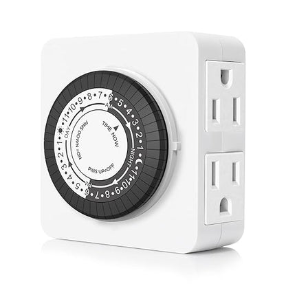 G-ELEK Timers for Electrical Outlets Indoor, 24-Hour Dual Outlet Timer, Christmas Tree Timer Indoor, 3 Prong Light Timers Indoor, Daily Cycle, 125V 15A, ETL Listed