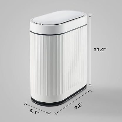 ELPHECO Bathroom Trash Can with Lid 2 Gallon Motion Sensor Garbage Can 7.5 Liter Small Trash can Touchless Bathroom Decor Waterproof Smart Waste Bin with Stripes for Bedroom, Office (White-Black)