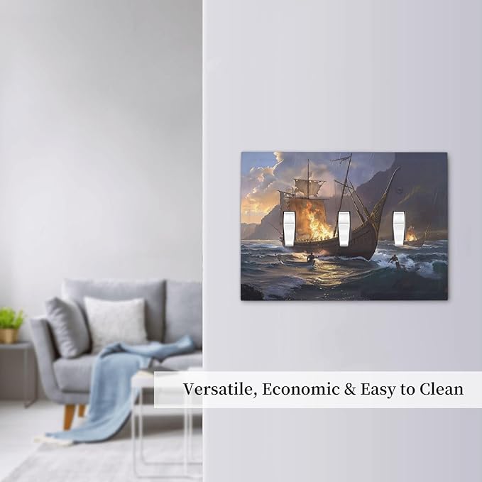 Decorative Light Switch Cover Plate Medieval Vintage Sailing Adventure Sailings Ocean Waves 3 Gang Wall Plate Triple Toggle Switch Plate Covers Electrical Outlet Cover for Bedroom Cabin