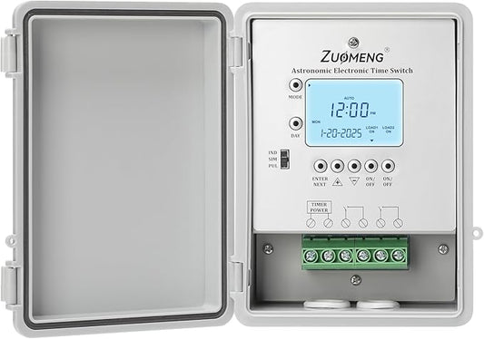 2-Circuit 30Amp Astronomic Electronic Time Switch, Automated Weekly Scheduling, to-The-Minute Programming, Built-in Rechargeable Lithium Battery, IP65 Waterproof, Supports 120-277 VAC