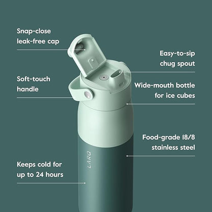 LARQ Bottle Swig Top 34oz - Insulated Stainless Steel Water Bottle With Built-In Silicone Handle | BPA Free | Reusable Water Bottle for Sports, Gym, and Travel, Eucalyptus Green