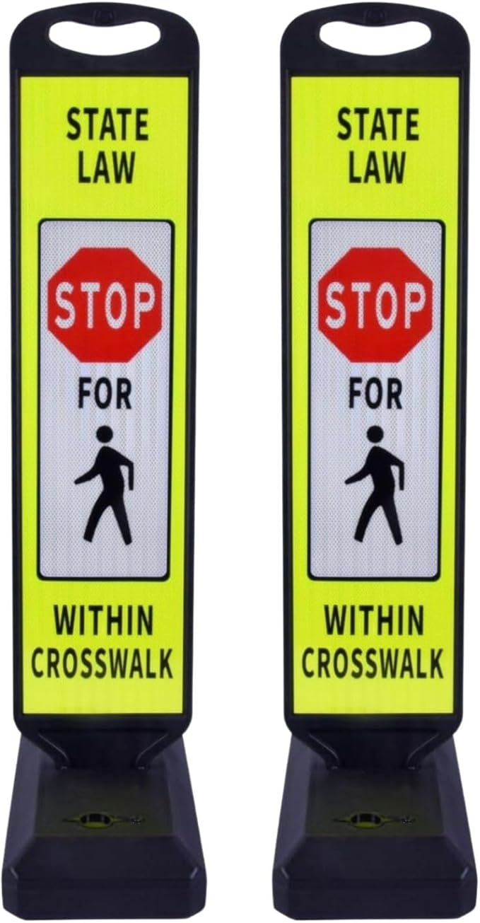 Pedestrian Crosswalk Sign with Heavy Weighted Water-Filled Base - 2 Sets, Reflective Safety Traffic Sign for Sidewalks, Parking Lots, and Roadways, Durable and Portable