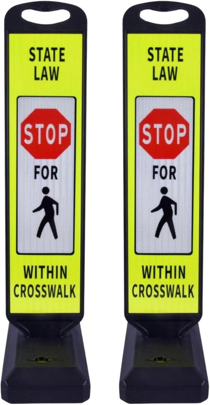 Pedestrian Crosswalk Sign with Heavy Weighted Water-Filled Base - 2 Sets, Reflective Safety Traffic Sign for Sidewalks, Parking Lots, and Roadways, Durable and Portable