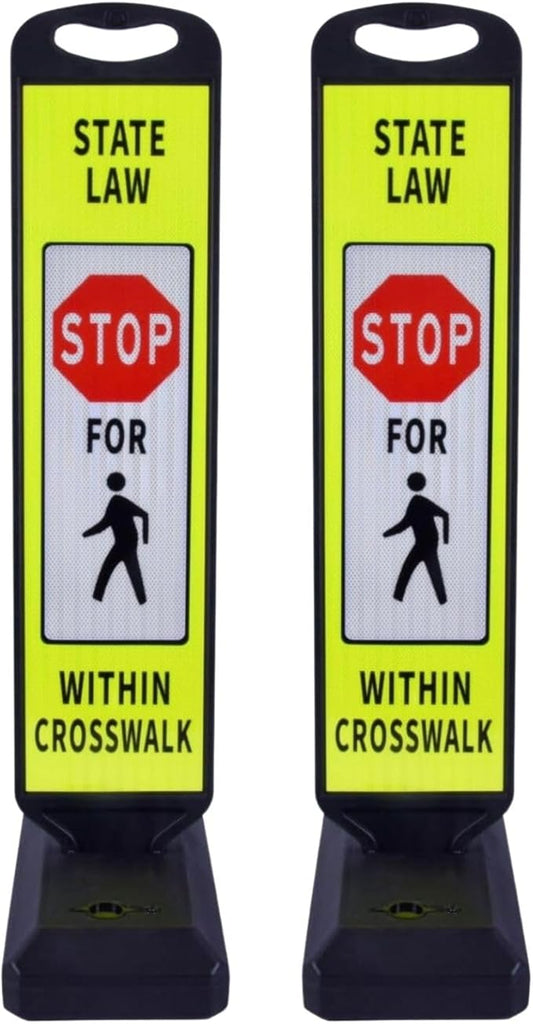 Pedestrian Crosswalk Sign with Heavy Weighted Water-Filled Base - 2 Sets, Reflective Safety Traffic Sign for Sidewalks, Parking Lots, and Roadways, Durable and Portable