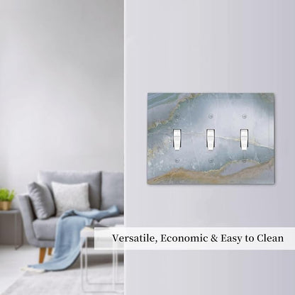 Decorative Switch Plates Colored Art Marble Golden Line 3 Gang Wall Plate Triple Toggle Light Switch Cover Faceplate Electrical Wall Panels For Bathroom Kitchen Decor