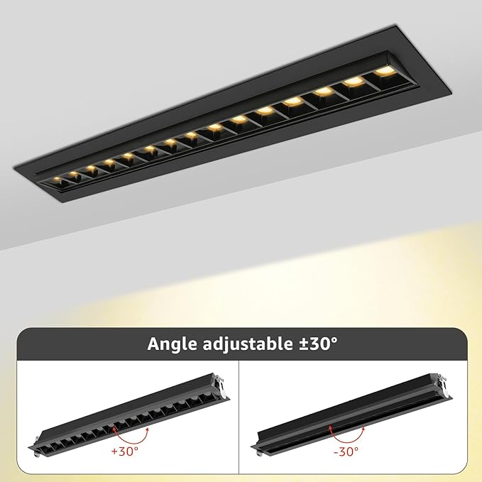 LED Linear Recessed Spotlight 4 Pack, Black Aluminum Recessed Grille Spotlight with Junction Box, Dimable 5 CCT 3000K-6500K, TRIAC Dimming Lighting for Living Room Kitchen Bedroom Hallway