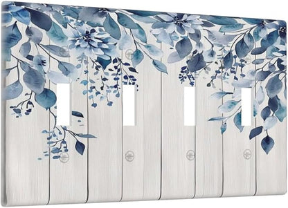 Eucalyptus Rustic Watercolor Plant Light Switch Covers Quad Toggle Electrical Faceplate 4 Gang Wall Plate Decorative Switch Plates For Farmhouse Home Decor