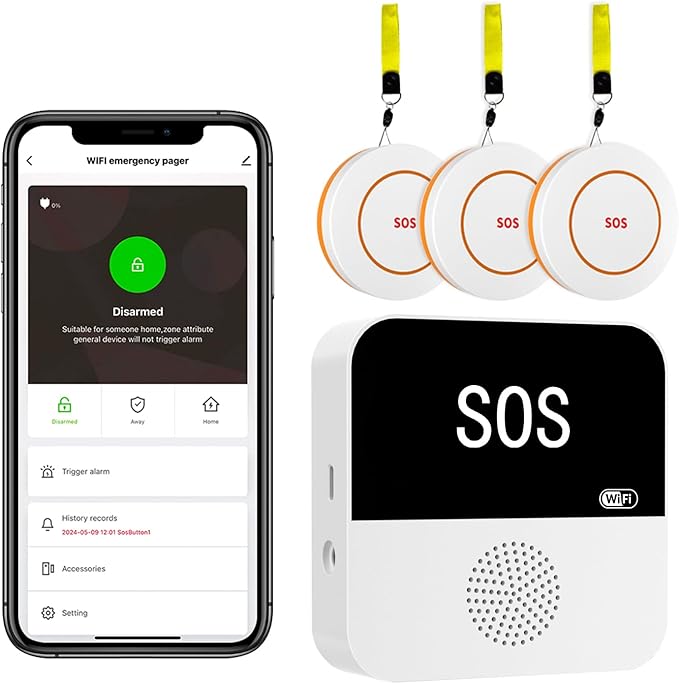 3 Pack Wireless Caregiver Call Button for Elderly at Home, WIFI Panic Button, Help Button, Alarm for Senior Citizens w Sound Light Alarm, App Alert, Emergency Response Button, Caregiver Pager