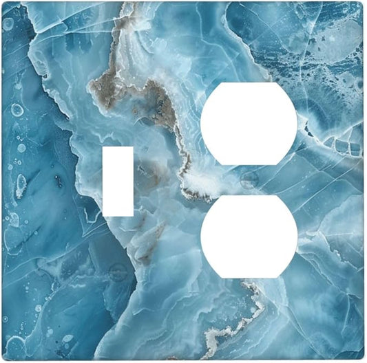 Decorative Outlet Covers Abstract Watercolor Blue Marble Texture 2 Gang Light Switch Cover Plate Single Toggle Duplex Wall Plates for Electrical Outlets Switch Plate Covers for Home Decor