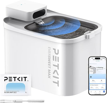 PETKIT EVERSWEET MAX Cordless Cat Water Fountain with Motion Sensor, 101 oz/3L Pet Fountain for Cats Dogs Inside, Automatic Cat Water Dispenser Battery Operated (White-Cordless, 3L)