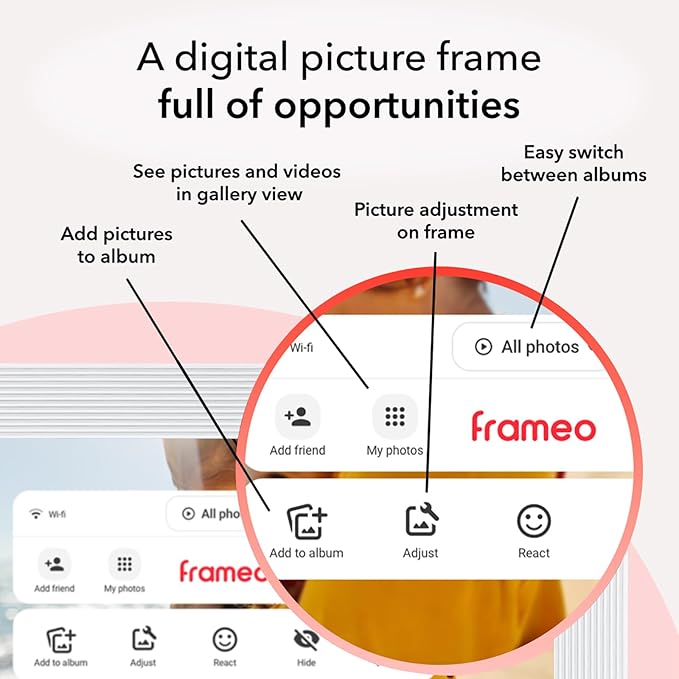 Frameo 10.1 Inch Smart WiFi Digital Photo Frame,Digital Picture Frame Wi-Fi with 32GB Storage & SD Slot, Electronic Picture Frame IPS Touch Screen with Auto-Rotate, Frameo Digital Frame WiFi -White