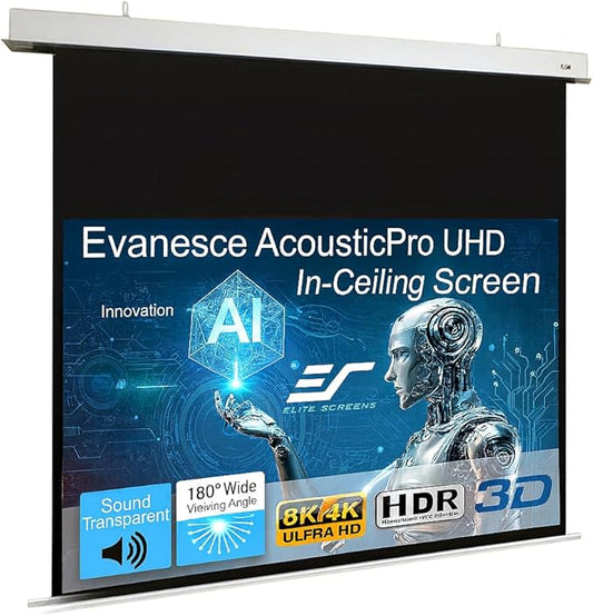 Elite Screens Evanesce 126" in-Ceiling Motorized Projector Screen 16:9, Acoustic Pro UHD, 8K HD Perforated Weave, Acoustically Transparent, Recessed Drop-Down for Standard Throw, IHOME126H3-E12-AUHD