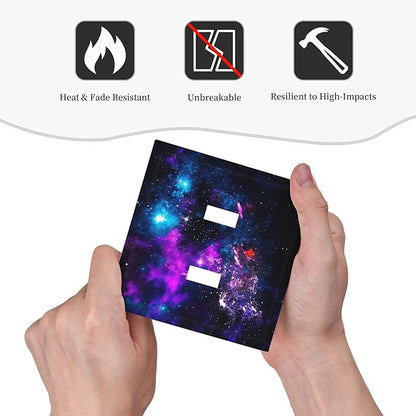 Outer Space Colorful Starry Sky Galaxy Planet Decorative Switch Plates 2 Gang Double Toggle Outlet Light Switch Cover Wall Plate Electrical Faceplate for Bed Room Living Room Decor