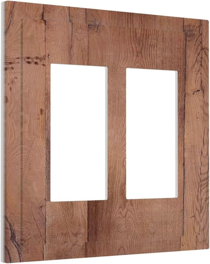 Rustic Brown Dark Wood Texture Printing Decorative Outlet Covers 2 Gang Double Gfci Rocker Electrical Wall Panels Light Switch Cover Plate For Farmhouse Cabin Decor