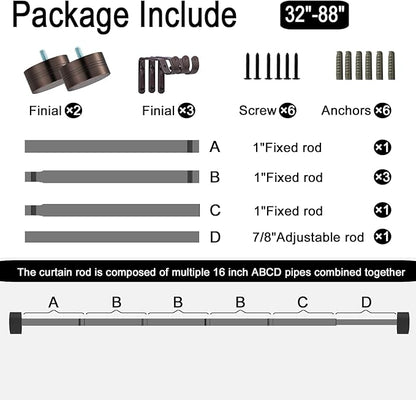 Adjustable Curtain Rods-18 to 88 Inches,1 Inch Modern Metal Drapery Rods, Adjustable Heavy Duty Curtain Pole with Simple End Caps