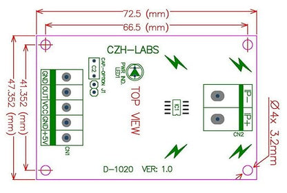 Electronics-Salon DIN Rail Mount AC/DC Current Sensor Module, Based on ACS712 (+/-20Amp)