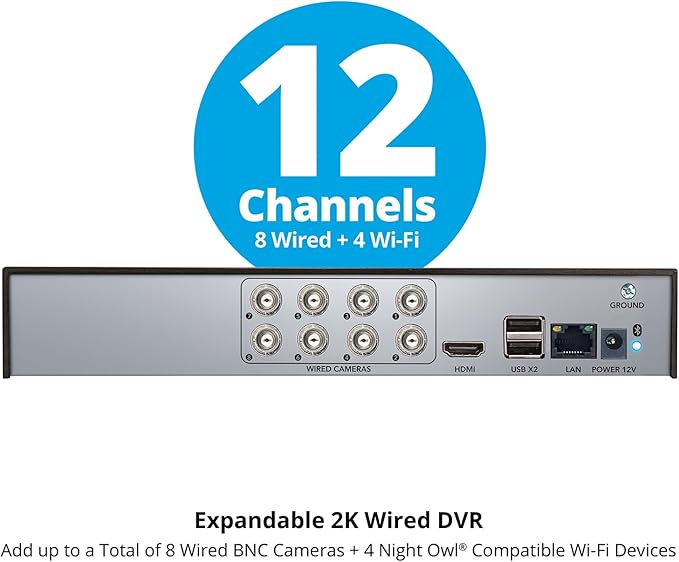 Night Owl SP 2-Way Audio 12 Channel 2K DVR with 1TB Hard Drive - Add up to 12 Total Devices
