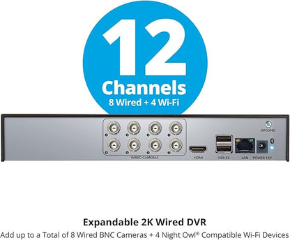 Night Owl 2-Way Audio 12 Channel DVR Video Home Security Camera System with (6) Wired 2K HD Indoor/Outdoor Deterrence Cameras and 2TB Hard Drive (Add up to 4 More Wired and 4 Wi-Fi Cameras) (6 Camera)
