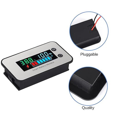 Upgrade IPX7 Waterproof Battery Tester, 7-100v Marine RV Golf Cart Battery Capacity Volt Monitor 12v 24v 36v 48v 60v 72v, Lead-Acid, Lithium Battery Monitor with Temp and Low Voltage Buzzer Alarm