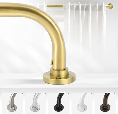 Gold Wrap Around Curtain Rods 36 to 72 Inch:Blackout Heavy duty Adjustable Window Curtain Rod for Bedroom,Industrial Darkening Curved French Metal Single Drapery Rods Easy Install,Brushed Gold