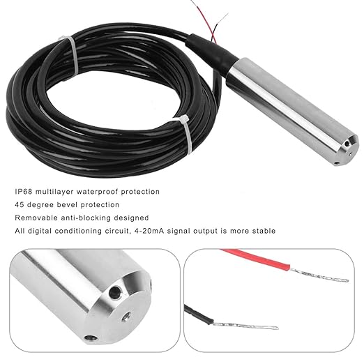 Oil Tank Level Sensor,Submersible Level Sensor 4-20ma,4-20ma 2m Pressure,Sensors TL‑136 Liquid Level Transmitter Water Level Sensor Detector 24VDC 4‑20mA Output (Range 0-2 Meters)