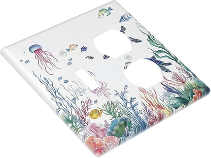 Blue Sea Turtle Ocean Fish Octopus Coral Wallplates 1 Toggle 1 Duplex Switch Plate Electrical Gfci Faceplate Decorative Light Switch Covers For Bathroom Kids Room Decor