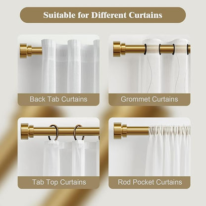Oneach 2-Pack Heavy Duty Curtain Rods for Windows 48 to 84 Inch, 1 Inch Pole Adjustable Curtain Rod Set with Easy Installation and Modern Design (Brass Gold, 16 to 88 Inch)