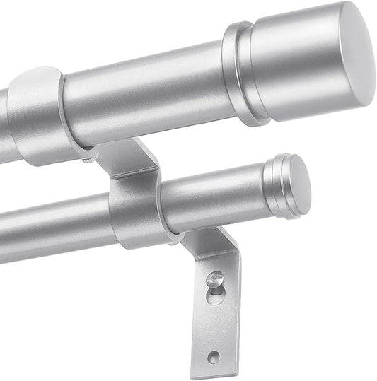 Double Curtain Rod 72 to 144 Inch, HOTOZON 1 Inch Heavy Duty Curtain Rods for Windows, Telescoping Double Drapery Rod with Simple Cap Finials, Silver