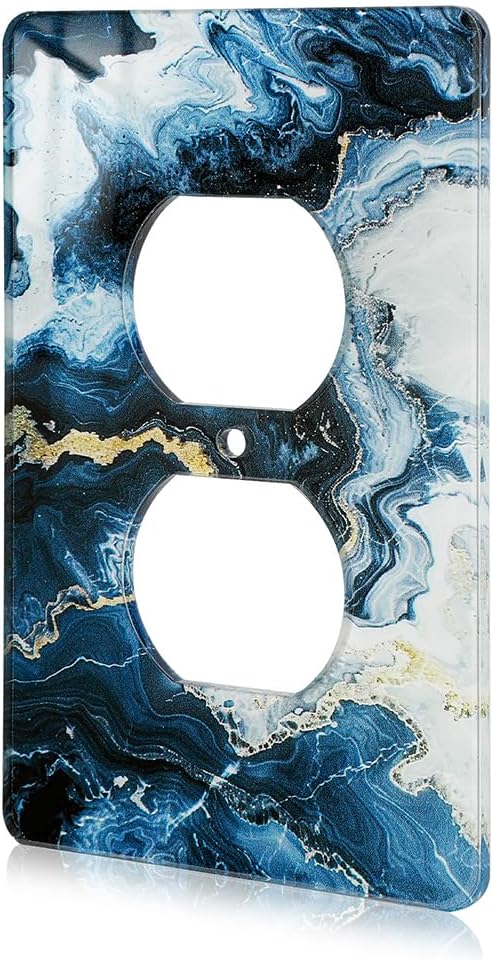 Art Light Switch Covers Luxurious Blue and Gold Marble Acrylic Switch Light Cover Decorative Outlet Covers Wall Plate Single Toggle Wall Plate Cover Wall Plate 1 Gang Rocker Outlet Wall Plate
