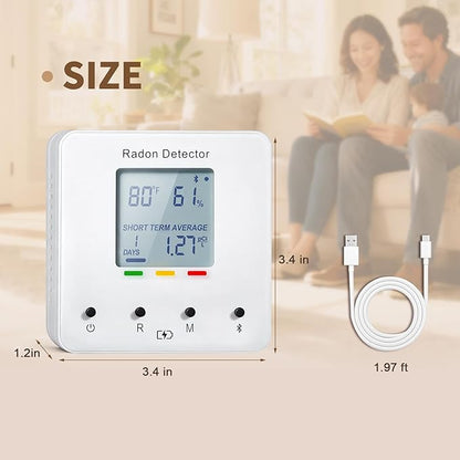 Bluetooth Radon Detector for Home, Portable Radon Tester with Real Time Gas Concentration, Temp & Humidity Monitoring, App Alerts, Detect Hidden Risks and Breathe with Confidence