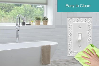 Single Toggle Light Switch Cover NovaBloom Metal Wall Plate, 4-Pack White 1 Gang, Light Switch Cover Decorative Wallplate, Durable