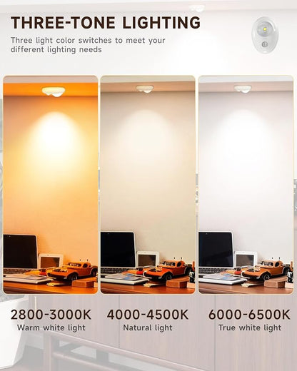 LEPOTEC LED Puck Lights, Rechargeable Battery Light,3 Color Temps Tap Lights,Wireless Closet Light,Under Cabinet Lighting,Magnetic Sitck On Lights for Kitchen,Closet,Pantry,Shelves(6 Pack)