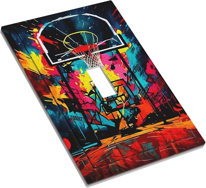 Colorful Graffiti Basketball Sport Basket Hippie 1 Gang Light Switch Covers Single Toggle Wall Plate Decorative Switchcover Electrical Switchplate for Country Bathroom Bedroom Decor