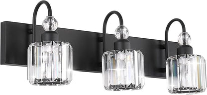 Ralbay Modern Crystal Vanity Light 3-Lights Modern Crystal Vanity Lights for Bathroom Matte Black Crystal Bath Wall Light Fixtures Modern Black Crystal Bathroom Light Fixtures