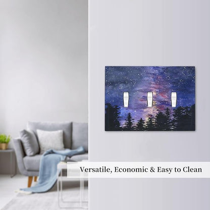 Decorative Switch Plates Dream Milky Way Starry Forest Pine Watercolor Painting 3 Gang Wall Plate Faceplate Triple Toggle Light Switch Cover Electrical Wall Panels for Bedroom Home Decor